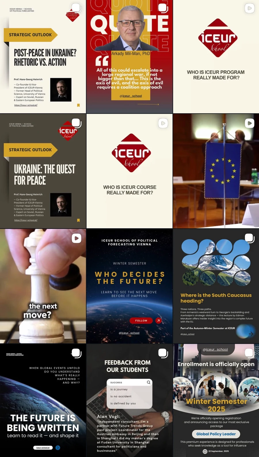 An anonymised Instagram grid from an expert education client