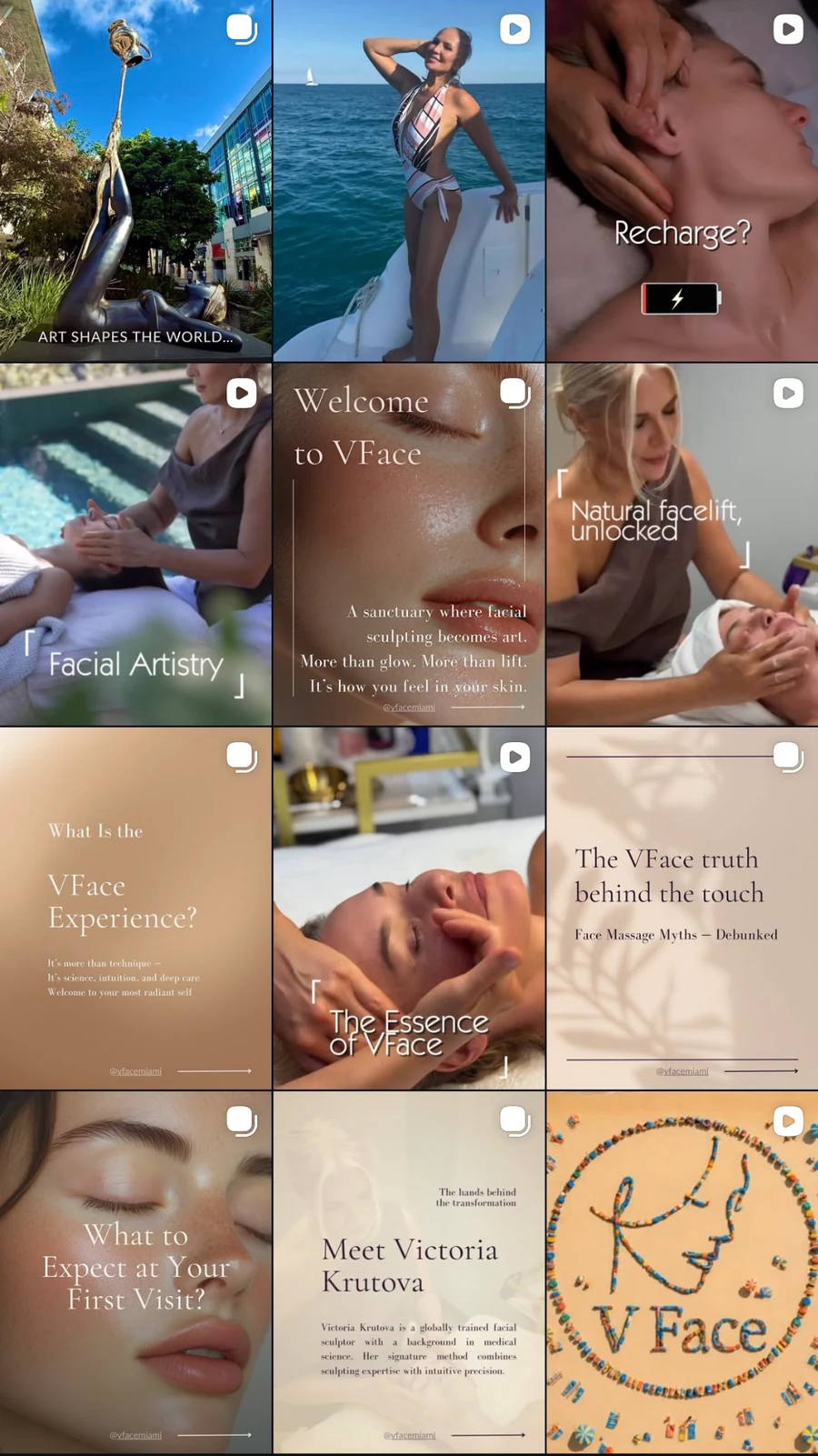 An anonymised Instagram grid from a facial sculpting client