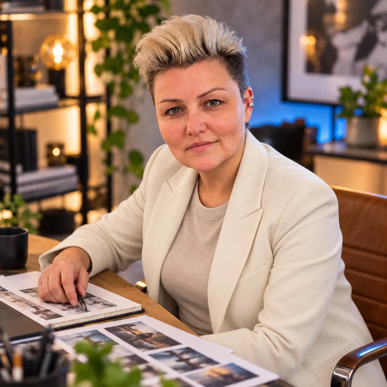 Liudmila Borga working with visual references at a desk